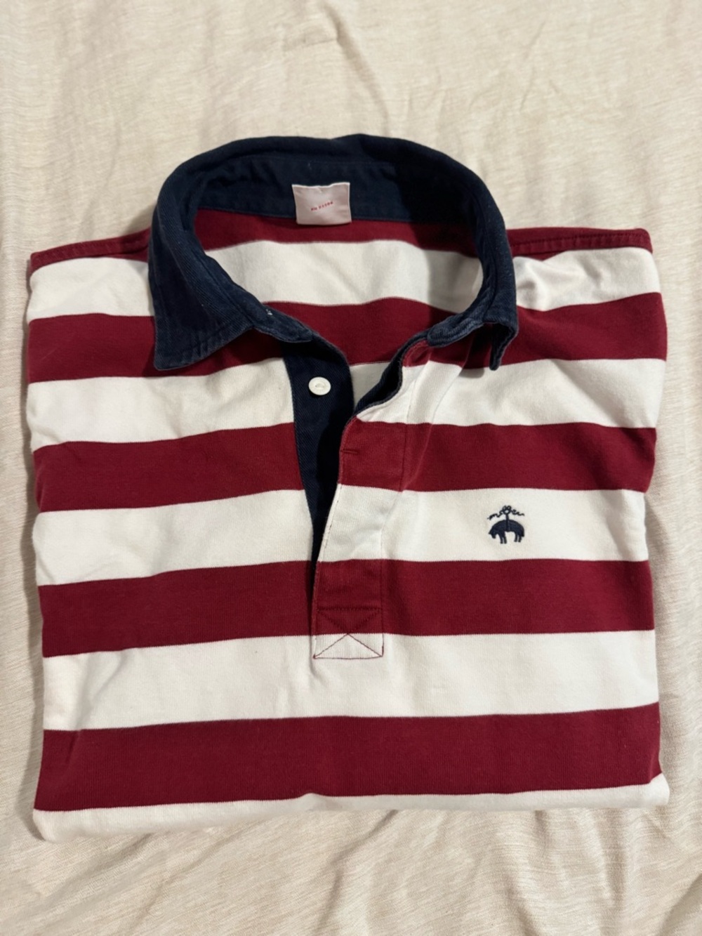 Brooks Brothers Red and White Striped Rugby Polo with Navy Trim